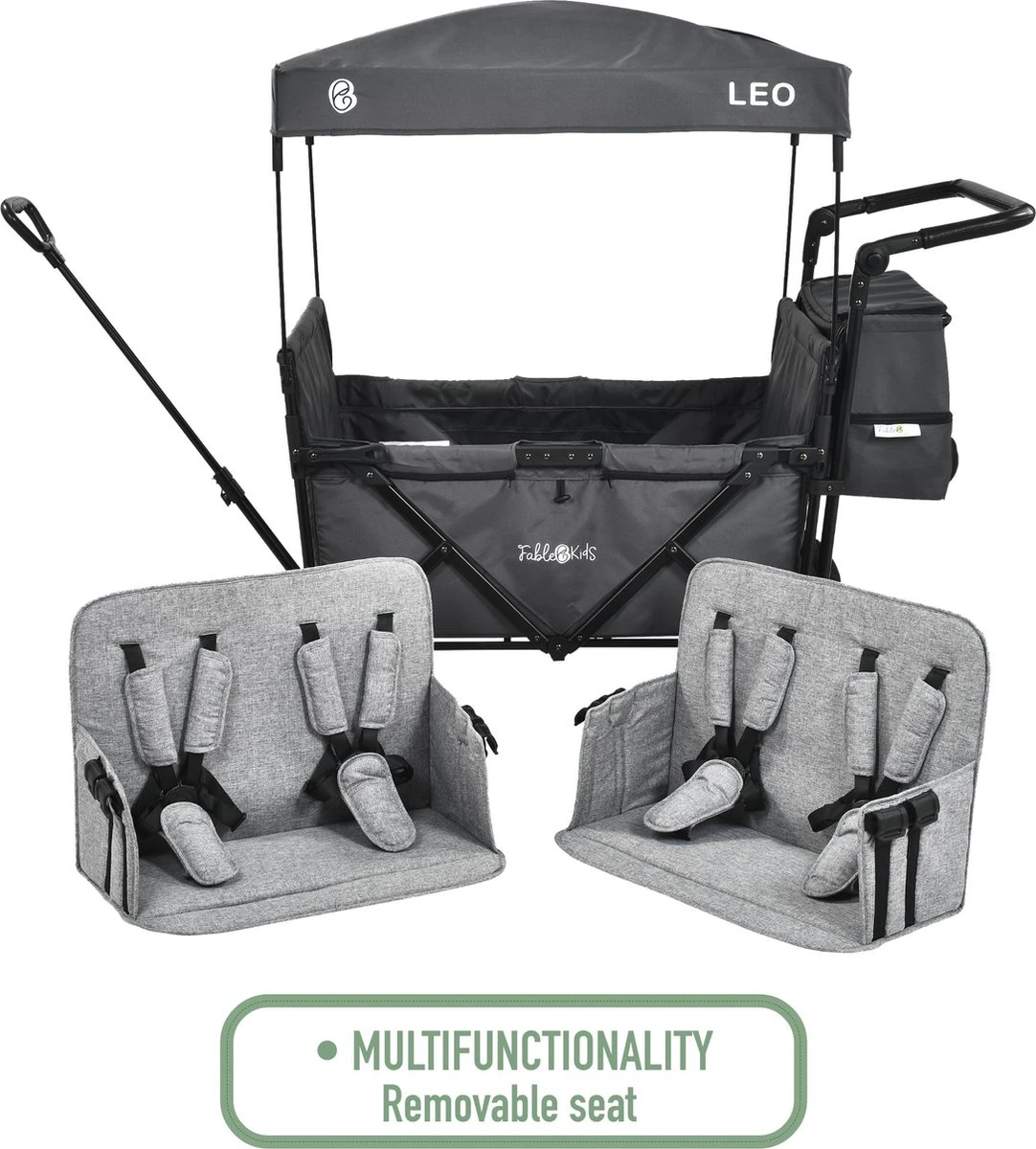 FableKids LEO X4Plus Opvouwbare Wagen Met Dak Fossil Grey - Afbeelding 3