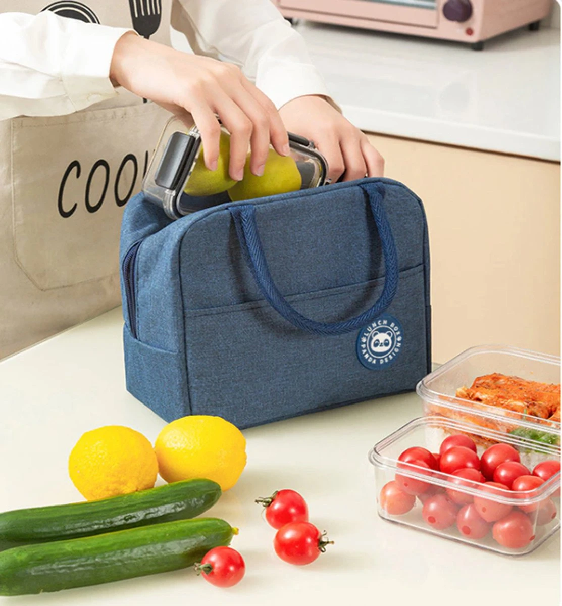 Merkloos Koeltas Lunch - Lunchtas Volwassenen - Kinderen - Lunchtrommel - Picknicktas - Koelzak - Coolbag - Waterdicht - Lunchtas - Koeltasje - Donker Blauw - Afbeelding 5