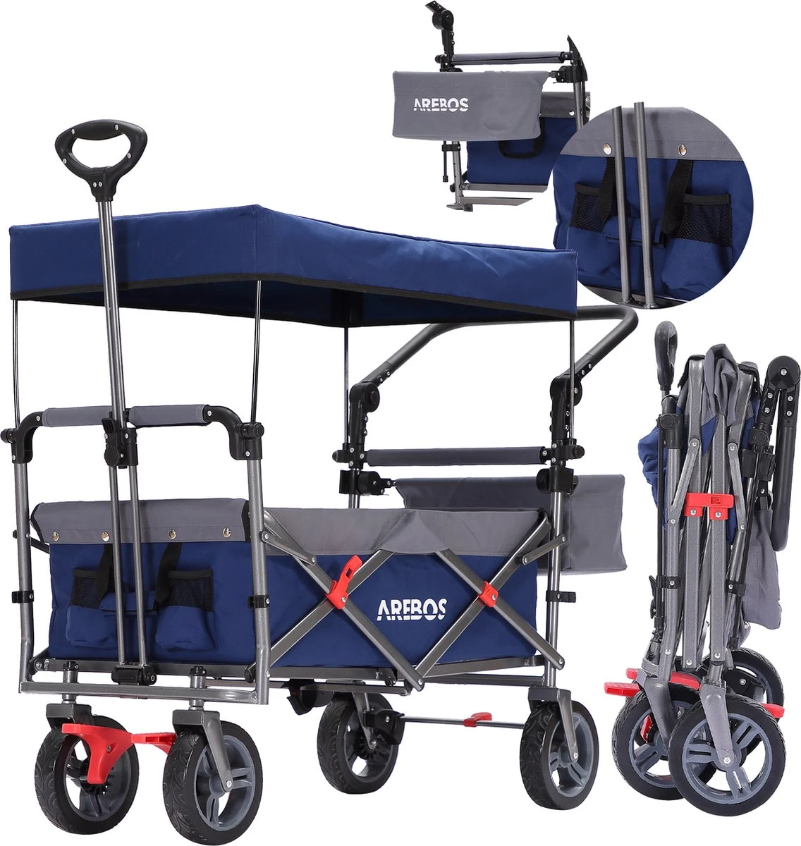 AREBOS Premium Steekwagen Met Dak Opvouwbare Tuinkar Handkar Bolderkar Blauw / Grijs