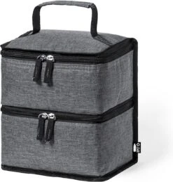 Merkloos Koeltas Met Dubbel Compartiment - Lunchtas - Koeltasje Lunch - Koelelementen - Koud - Warm - Isolatie - Volwassenen - Dames - Heren - 14 X 22 Cm - Polyester - RPET - Aluminium - Grijs