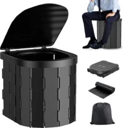 KNGZ Outdoor Gear – Camping Toilet – Nieuw Model – Biologisch Afbreekbare Zakjes – Opvouwbare Camping Toilet Met Deksel – Camping Toilet Hoge Zit – Draagbare WC Emmer Volwassen – Draagbaar Mobiel Potje – Nachtemmer – Opvouwbaar Toilet – Kamperen