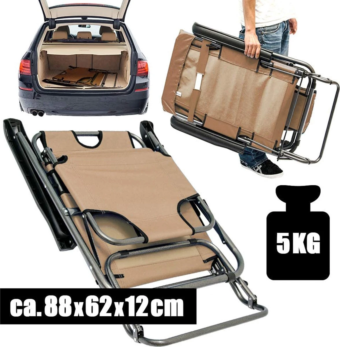 Ligstoel Opvouwbaar 155x60cm - Lichte Ligbed Relaxstoel Tuinstoel Campingstoel Strandstoel - Afbeelding 12