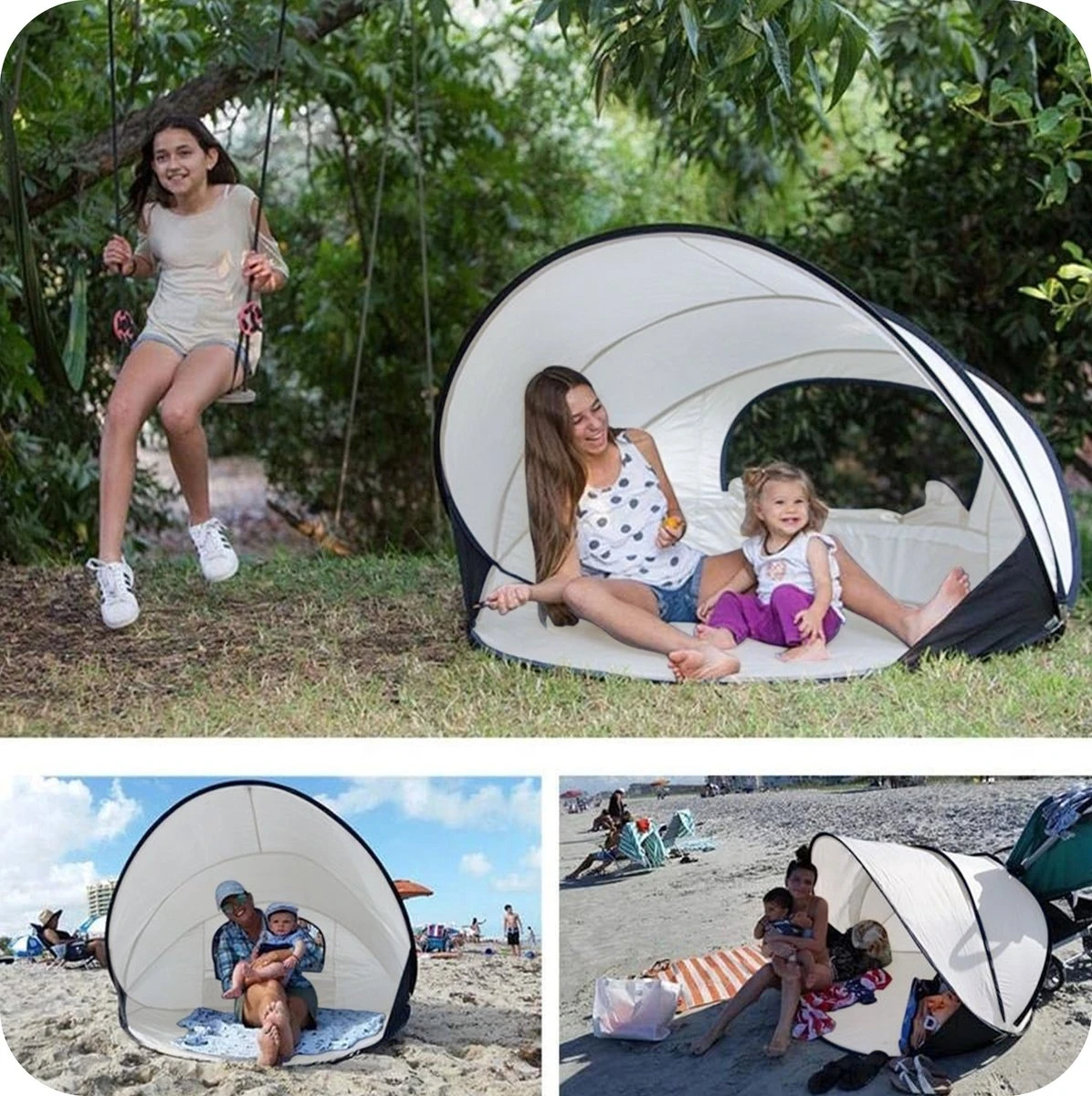 Deryan Luxe Pop Up Strandtent XXL - Anti-UV 50+ - Cream - Afbeelding 6