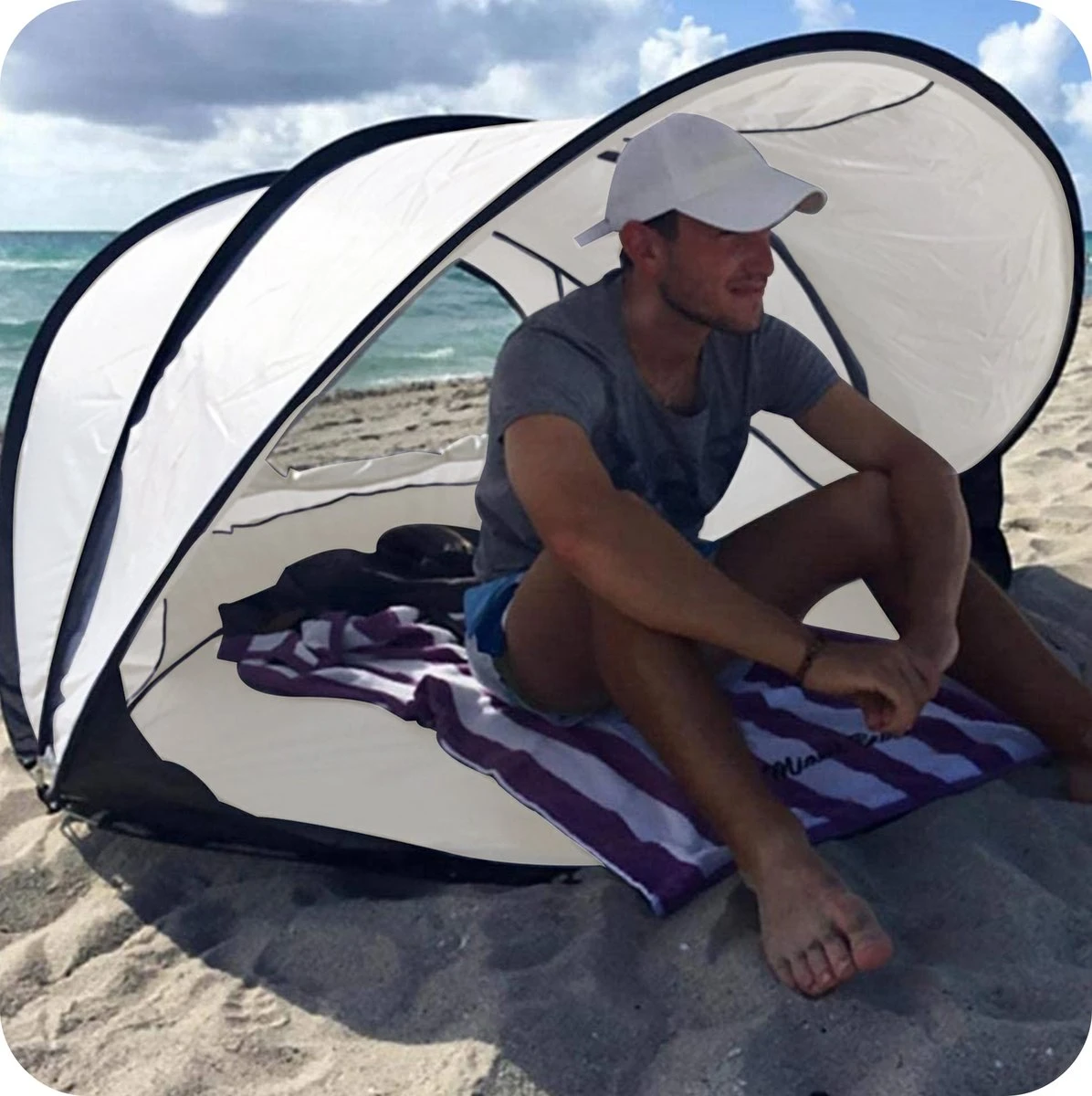 Deryan Luxe Pop Up Strandtent XXL - Anti-UV 50+ - Cream - Afbeelding 8