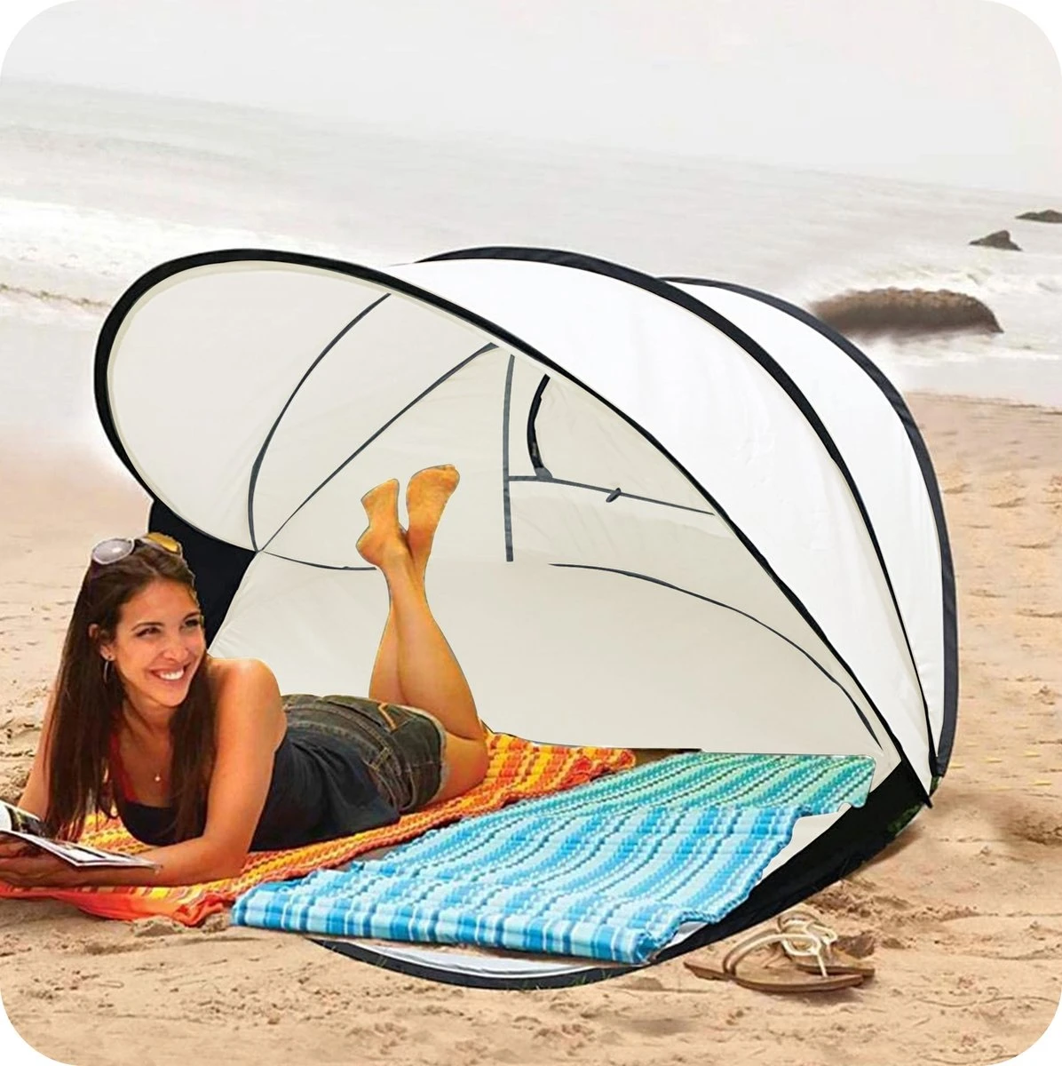 Deryan Luxe Pop Up Strandtent XXL - Anti-UV 50+ - Cream - Afbeelding 2
