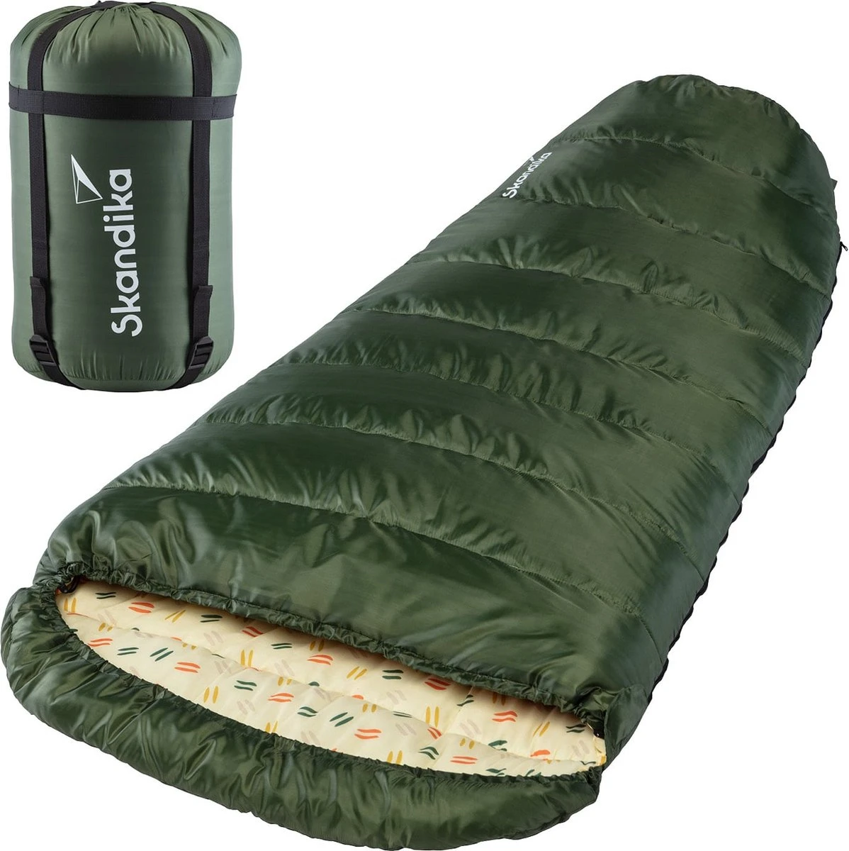 Skandika Vegas-R XXL Slaapzak - Mummieslaapzakken – Slaapzakken Volwassen – Maat XXL – Mummie Slaapzak - Unisex - Katoen, Luxe Kwaliteit, Koppelbaar, 3 Seizoenen, 220 X 110 Cm, -12° Tot -15°C, Outdoor Kampeerslaapzak – Ritssluiting Rechts - Groen