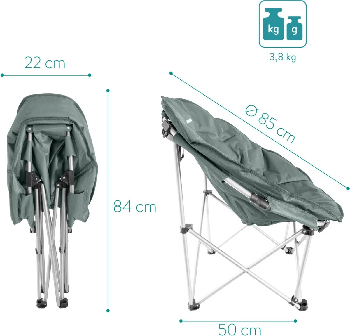 Navaris Klapstoel XXL - Campingstoel Met Opbergtas - Draagbare Stoel Voor Kamperen, Festivals En Vissen -Strandstoel - Inklapbaar - Grijs - Afbeelding 4