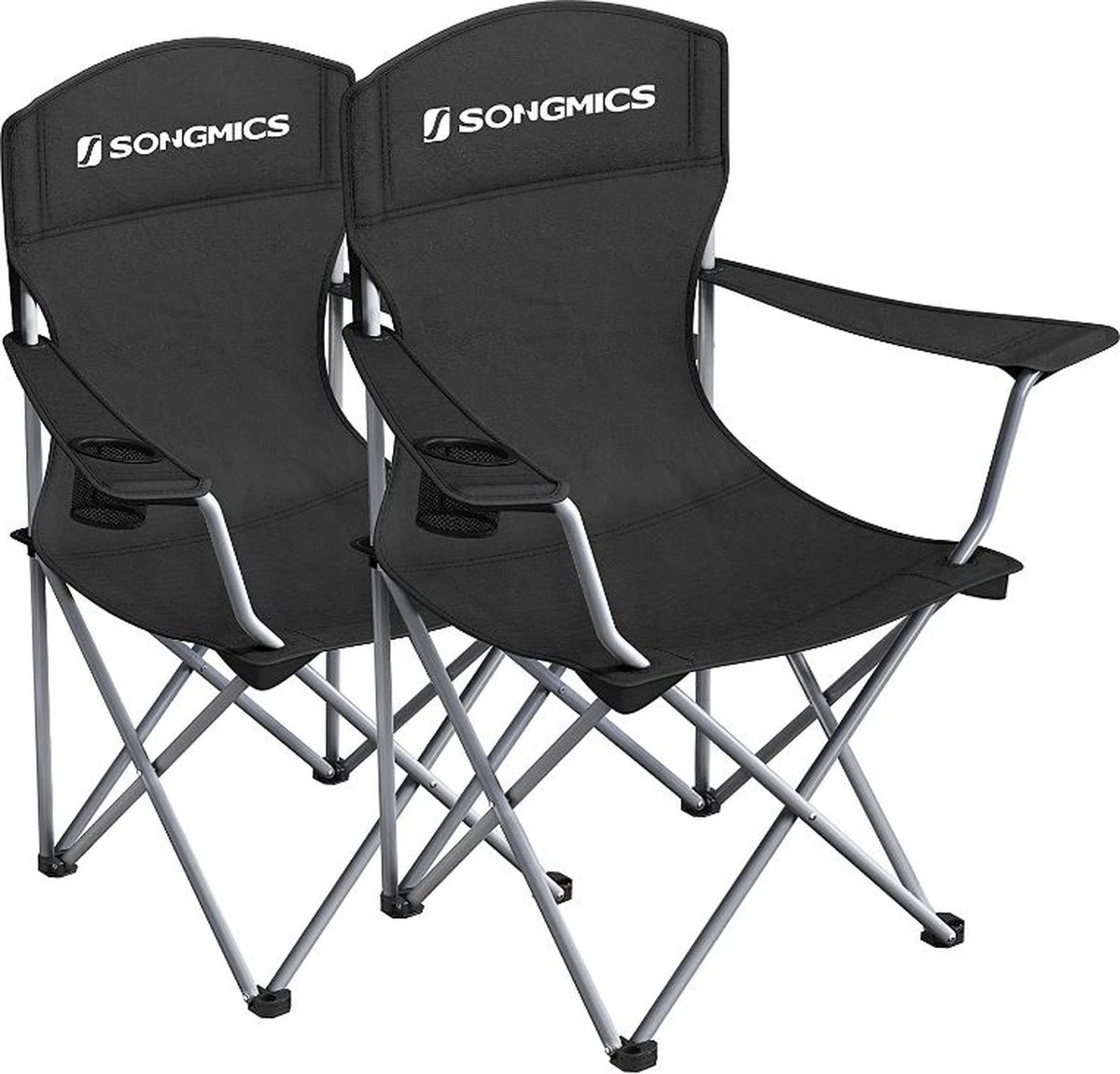 MIRA Home - Campingstoel Set Van 2 Inklapbaar - Klapstoel Met Robuust Frame - Met Flessenhouder - 76 X 51.5 X 95.5 Cm - Zwart