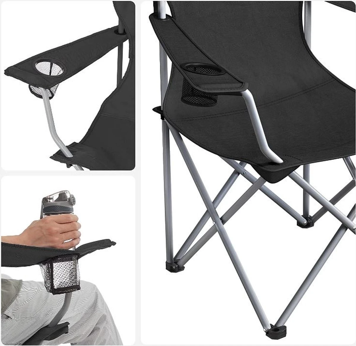 MIRA Home - Campingstoel Set Van 2 Inklapbaar - Klapstoel Met Robuust Frame - Met Flessenhouder - 76 X 51.5 X 95.5 Cm - Zwart - Afbeelding 2