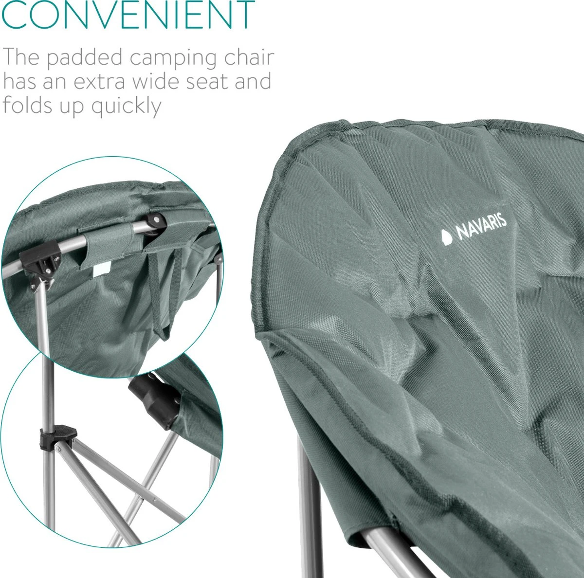 Navaris Klapstoel XXL - Campingstoel Met Opbergtas - Draagbare Stoel Voor Kamperen, Festivals En Vissen -Strandstoel - Inklapbaar - Grijs - Afbeelding 6