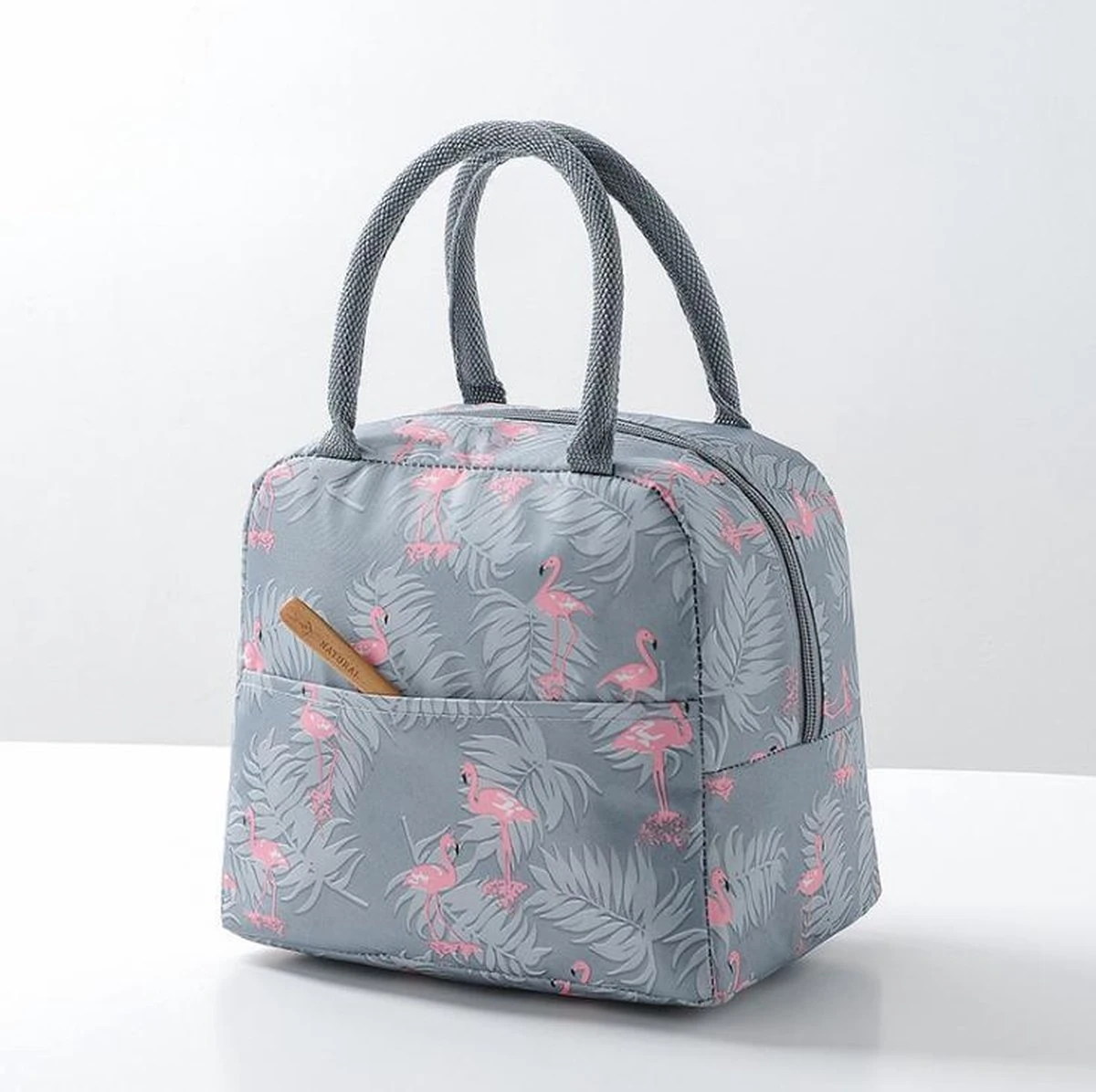 Koeltas - Lunchtas - Volwassenen En Kinderen - Compact & Handig: Zomer - Picknick -School - Lunch - Werk - Grijs Flamingo - Afbeelding 6