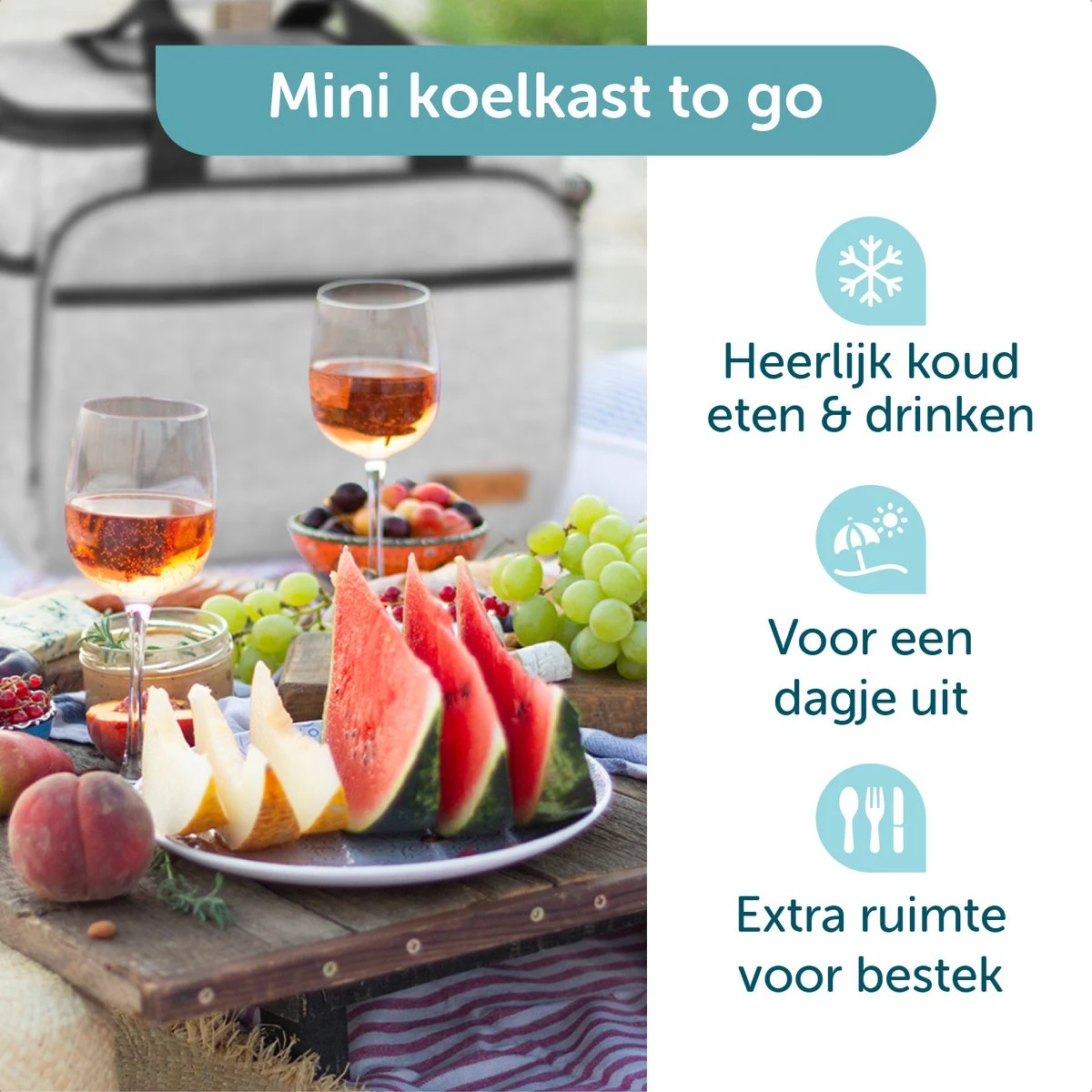 ForDig Koeltas L Grijs (15 Liter) - Gemaakt Van 600D Polyester Met PEVA-Voering - Ruimte Voor 20 Blikjes Of 10 Halve Liter Flessen - Opvouwbaar Koel Tas Met Easy-Acces Flap - Ruimte Voor Bestek - Picknick Cool Bag - Coolerbag - Grote Cooler - Afbeelding 3