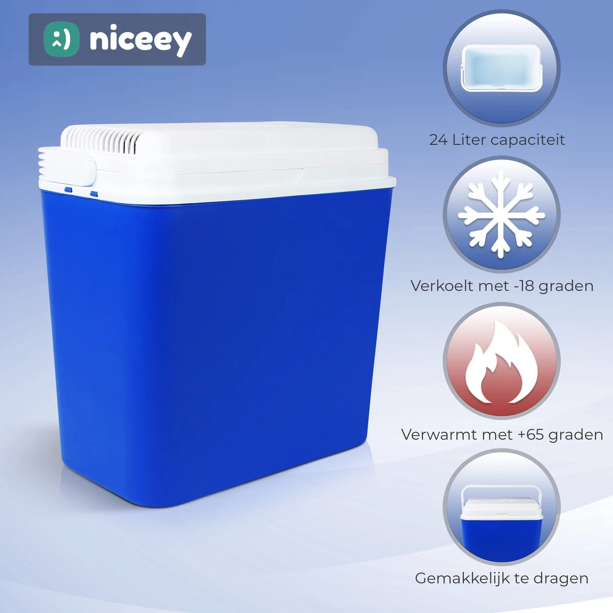 Niceey Thermo Elektrische Koelbox - 24 Liter - Koelbox Elektrisch 12v 230 Volt - Coolbox - Koelt & Verwarmt - Blauw - Afbeelding 2