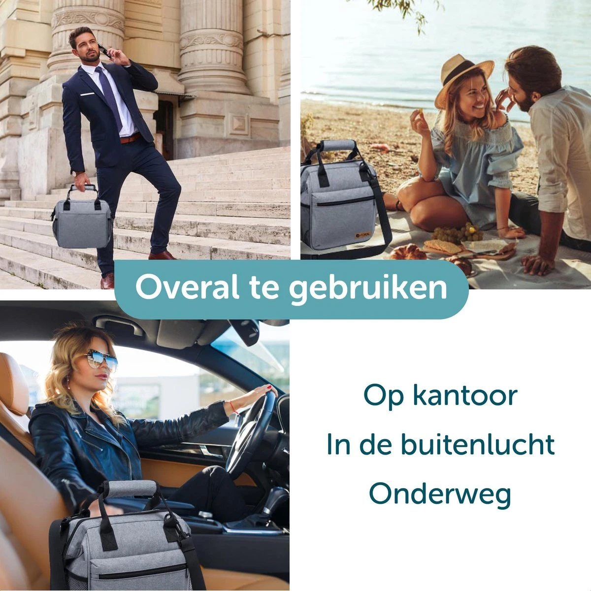 ForDig Lunchtas Grijs - Koeltas Gemaakt Van 600D Polyester Met PEVA-Voering - Ruimte Voor Lunchtrommel / Snacks / Blikjes - Koel Tas Met Mesh Opbergruimtes En Ruimte Voor Bestek - Lunch Tas Cool Bag - Coolerbag - Kleine Cooler - Afbeelding 5