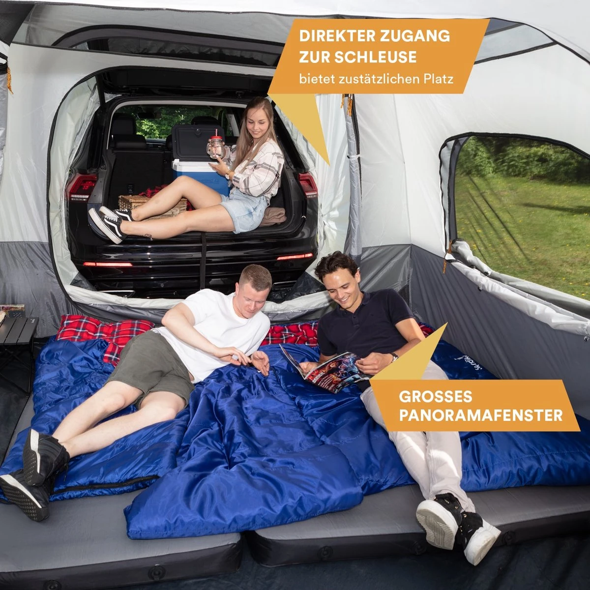 Skandika Pitea XL CROSS Tent – Koepeltenten - Autotent – Campingtent Voor SUV, Caddy, Auto, CUV - Voor Max. 4 Personen – Vrijstaand – Met/zonder Slaapcabine – Max. Stahoogte 230 Cm – 3000mm Waterkolom - 475 X 290 X 230 Cm (LxBxH) – Kamperen - Grijs - Afbeelding 5
