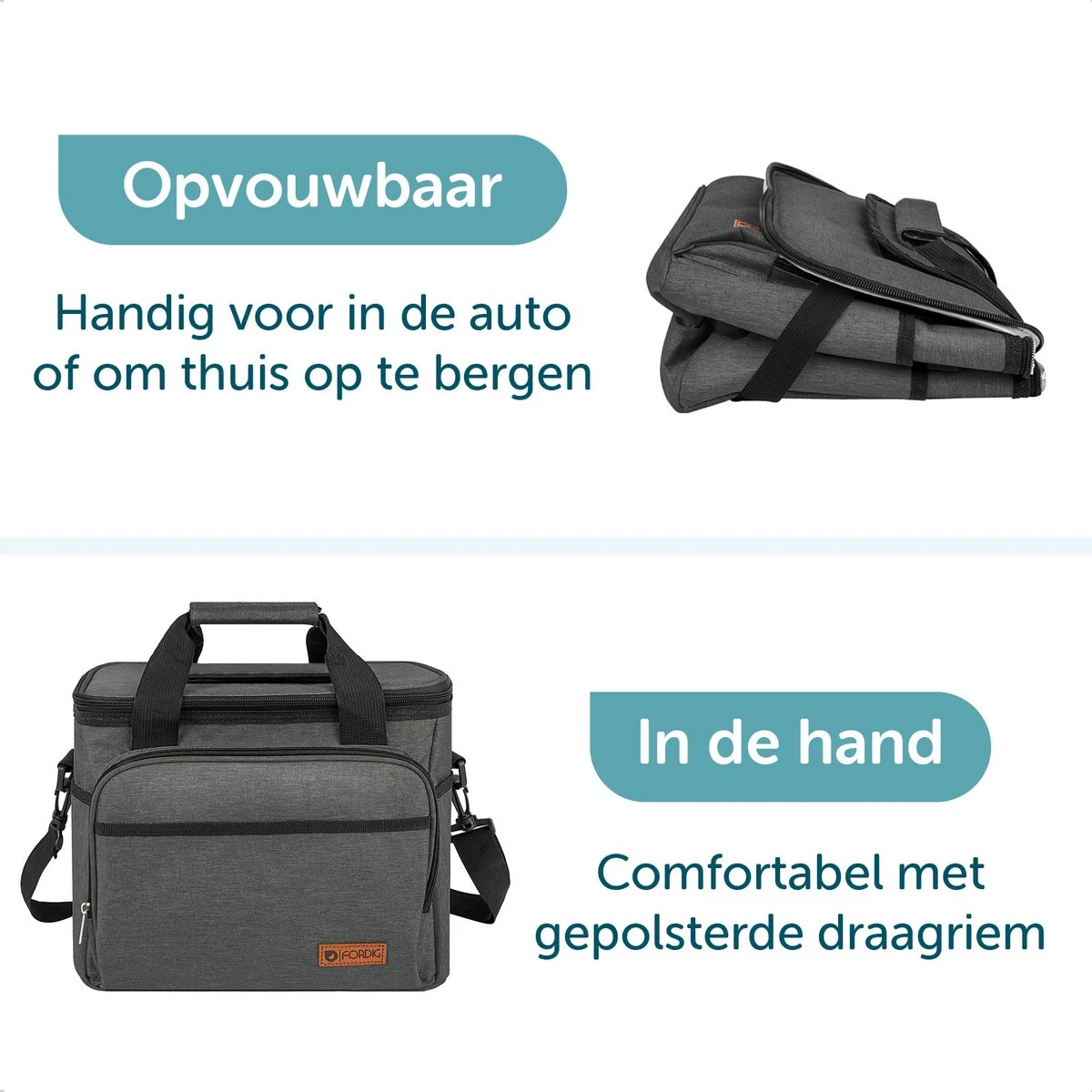 ForDig Koeltas L Zwart (15 Liter) - Gemaakt Van 600D Polyester Met PEVA-Voering - Ruimte Voor 20 Blikjes Of 10 Halve Liter Flessen - Opvouwbaar Koel Tas Met Easy-Acces Flap - Ruimte Voor Bestek - Picknick Cool Bag - Coolerbag - Grote Cooler - Afbeelding 5
