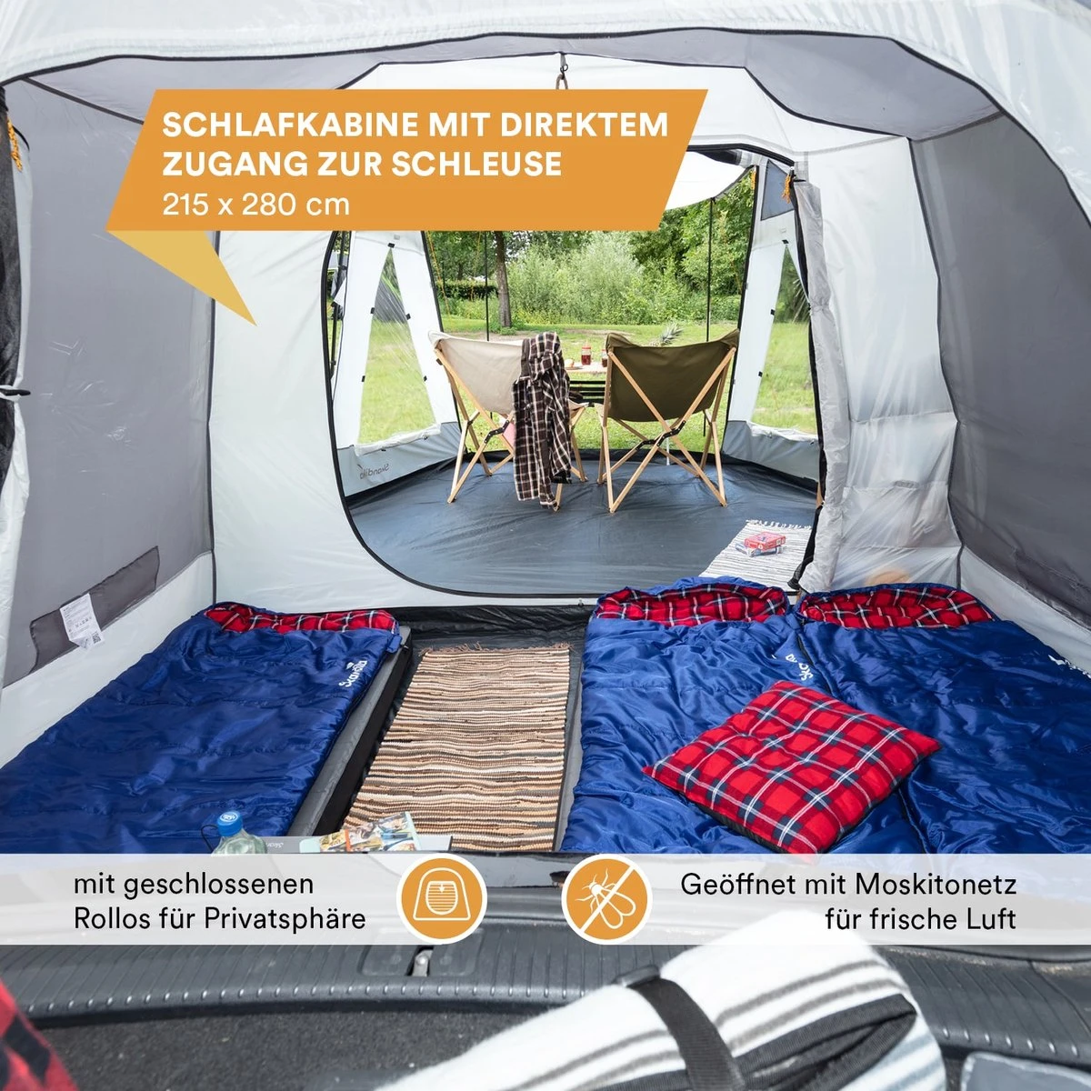 Skandika Pitea XL UP Tent – Koepeltenten - Autotent – 4 Persoons Campingtent Voor SUV, Caddy, Auto, CUV – Vrijstaand – Met/zonder Slaapcabine – Max. Stahoogte 200 Cm – Waterdicht Met 3000mm Waterkolom - 515 X 300 X 200 Cm (LxBxH) – Kamperen - Grijs - Afbeelding 3