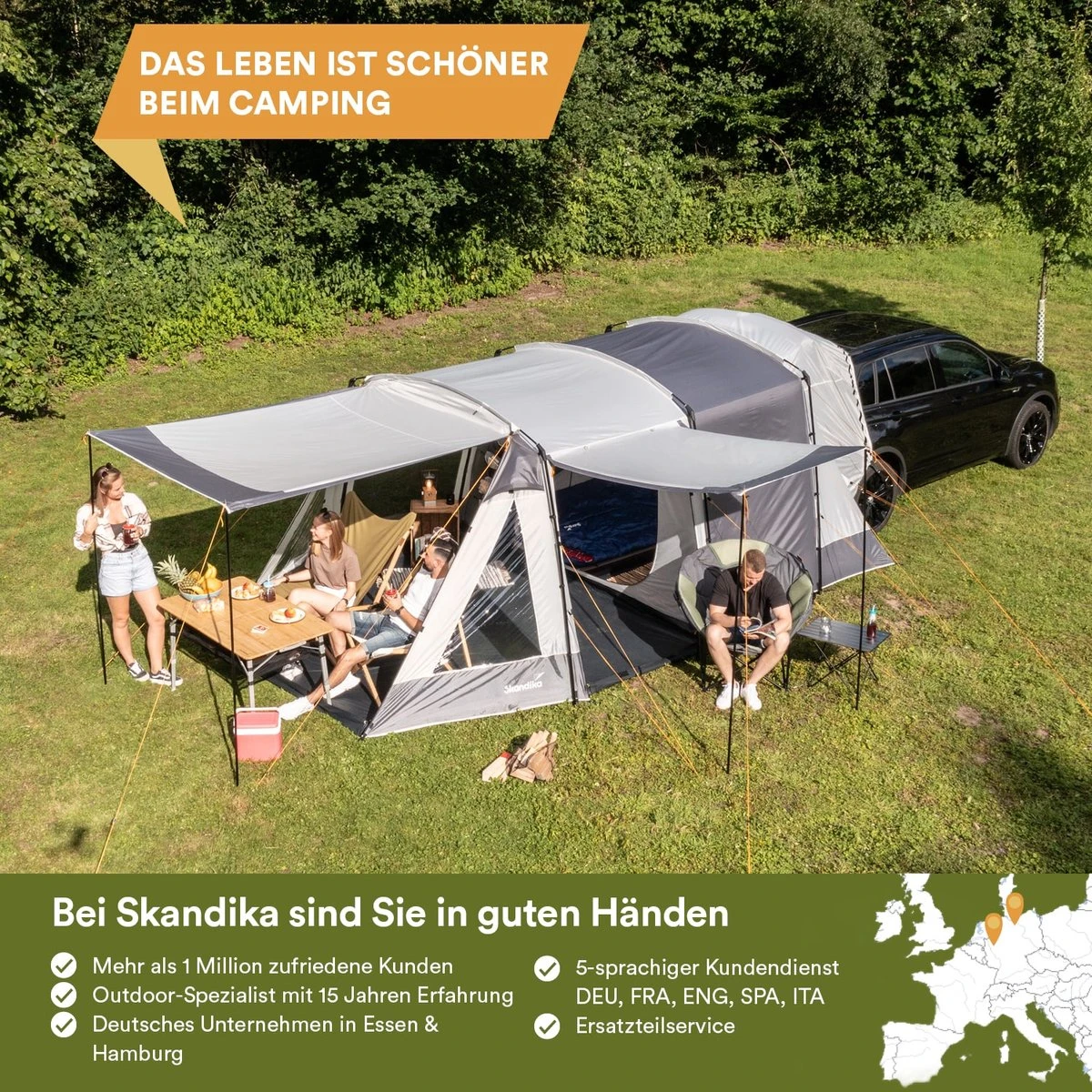 Skandika Pitea XL UP Tent – Koepeltenten - Autotent – 4 Persoons Campingtent Voor SUV, Caddy, Auto, CUV – Vrijstaand – Met/zonder Slaapcabine – Max. Stahoogte 200 Cm – Waterdicht Met 3000mm Waterkolom - 515 X 300 X 200 Cm (LxBxH) – Kamperen - Grijs - Afbeelding 5