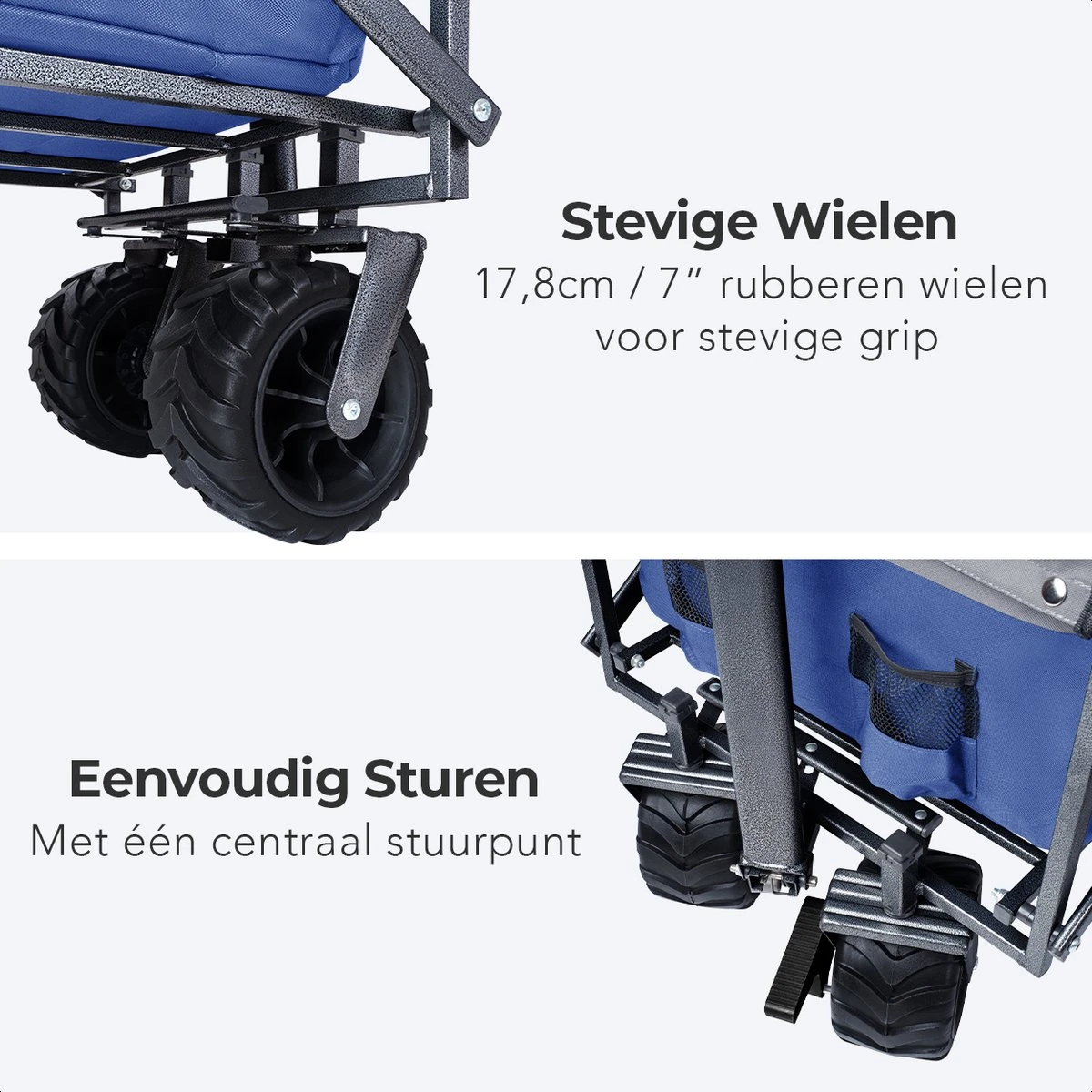 LifeGoods Bolderkar - Opvouwbaar - Tot 80KG - 94L - Wasbaar Polyester - 98x45cm - Blauw/Grijs - Afbeelding 9