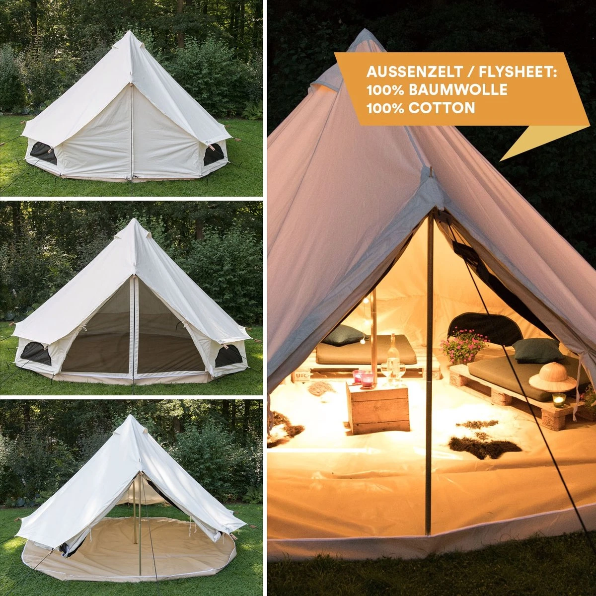 Skandika Tipii 400 Canvas Tent – Tipi-tenten – 8 Persoons Familietent - Campingtent – Muggengaas – 250 Cm Stahoogte – 400 Cm Diameter – 4000 Mm Waterkolom – Indische Tent, Partytent, Festivaltent – Outdoor, Camping, Tuin – Kamperen – Wit - Afbeelding 7