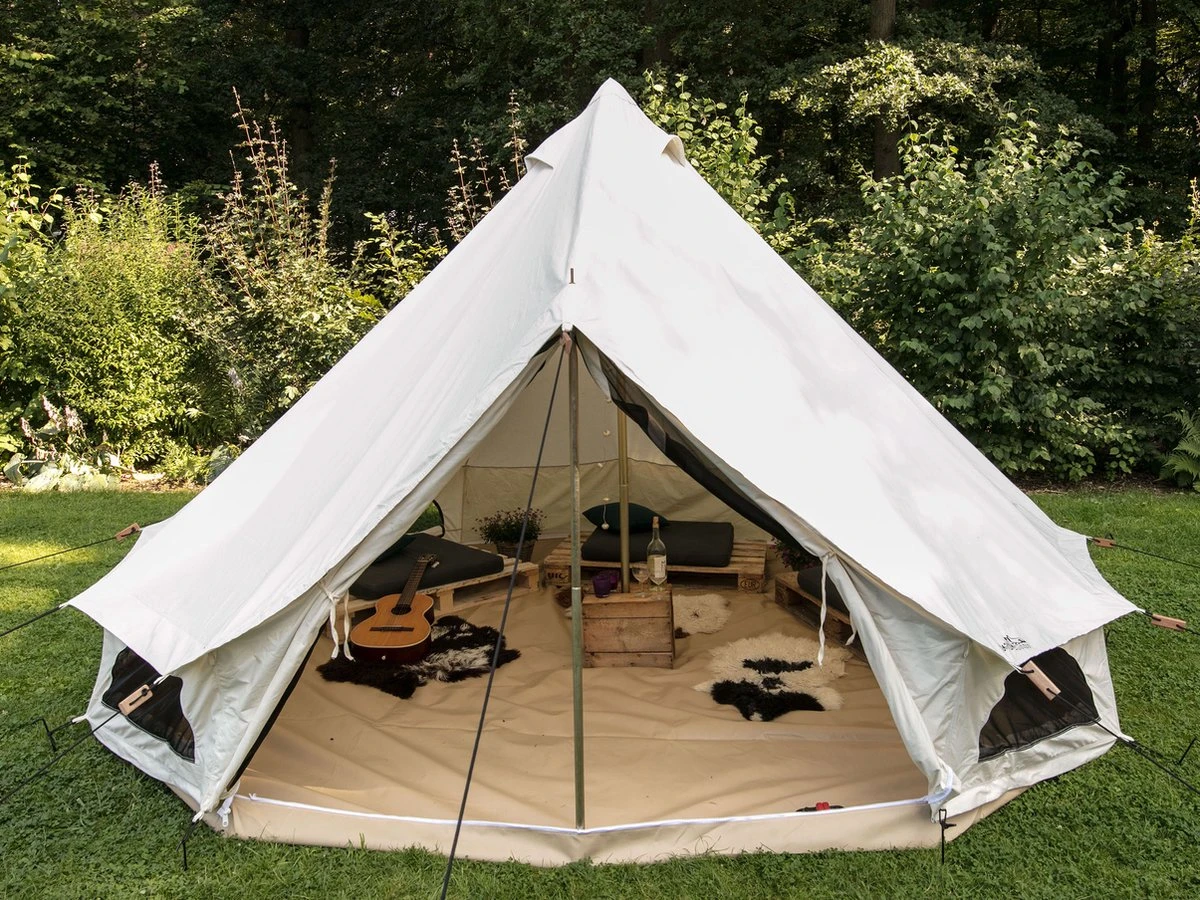 Skandika Tipii 400 Canvas Tent – Tipi-tenten – 8 Persoons Familietent - Campingtent – Muggengaas – 250 Cm Stahoogte – 400 Cm Diameter – 4000 Mm Waterkolom – Indische Tent, Partytent, Festivaltent – Outdoor, Camping, Tuin – Kamperen – Wit - Afbeelding 3