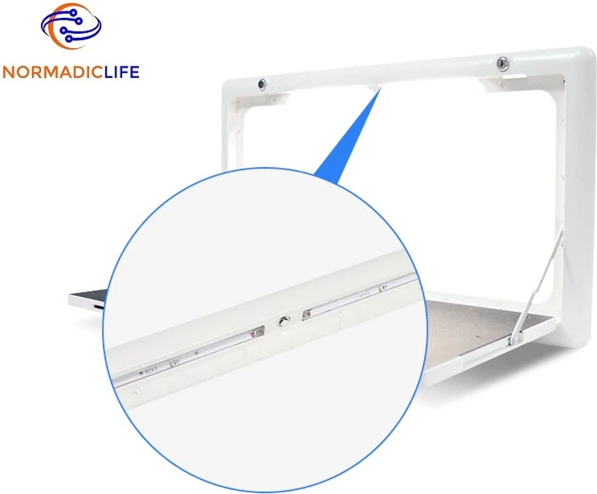 Merkloos NormadicLife® - Outdoor – Opklapbare Tafel - Eettafel – Tafel Voor Buitenkeuken - Caravan – Camper – Picknicktafel - Ingebouwd Ledlicht – Wit - Afbeelding 8