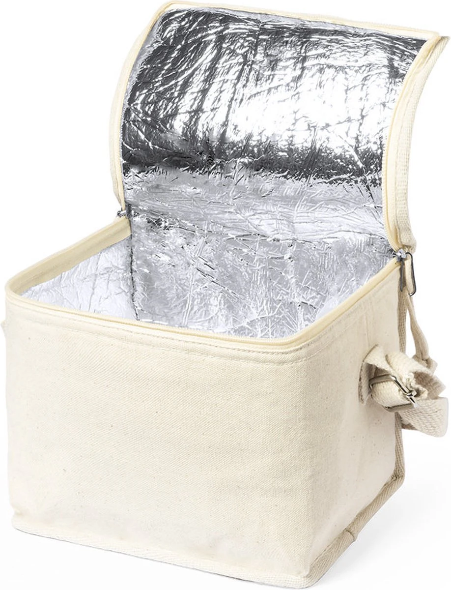 Merkloos Koeltas - Lunchtas - Koeltasje Lunch - Koelelementen - Isolatie - Volwassenen - Dames - Heren - 17 X 22 Cm - Katoen - Gebroken Wit - Afbeelding 3