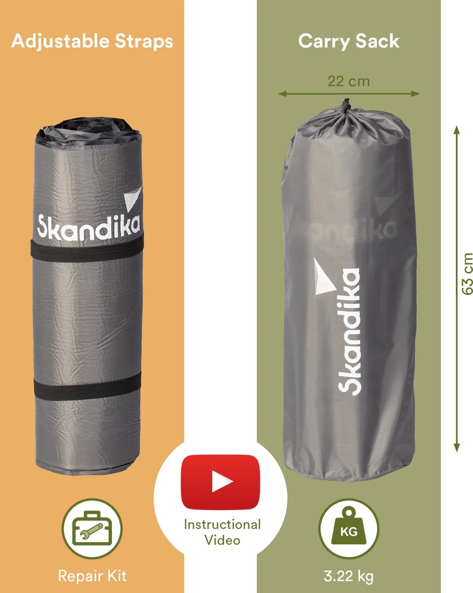 Skandika Easy Single Zelfopblaasbaar Slaapmat – Slaapmat – Slaapmat Zelfopblazend – Logeerbed – Polyester, PVC - Premium Zelfopblazend Luchtbed, Antislip-materiaal, Ideaal Voor Camping – Outdoor, Camping – Kamperen – 196 X 60 X 10 Cm – 3.2kg - Grijs - Afbeelding 2
